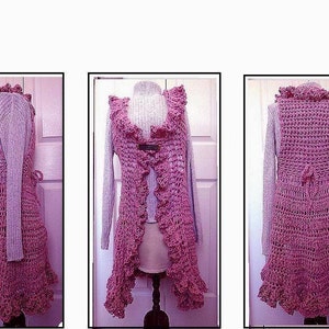 Crochet PATTERN, Ruffled Edge Long Vest , circular vest, child, adult, pdf digital download 760 image 4