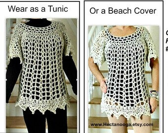 Summer Tunic or Beach Cover, crochet pattern for women, girls, Dress, sweater, pullover, bohemian, Chest 30-60 inch,Easy pattern, #920