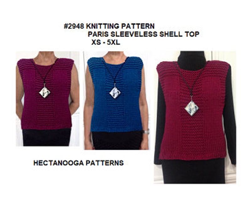 KNIT SWEATER PATTERN, Sleeveless Top or Vest, Unisex style, xs to 5xl plus size, easy beginner pattern, worked flat, 2948, teens and women image 5