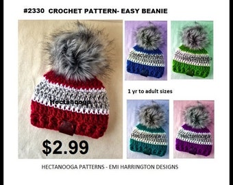 Crochet HAT PATTERN, crochet beanie, hat crochet pattern, crochet pattern hat, 1 yr to adult #2330