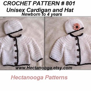 CROCHET SWEATER PATTERN, Crochet for kids, Cardigan & Hat set, Newborn to 4 yrs, Unisex, Boys Girls, Children's Clothing, child 801 image 2