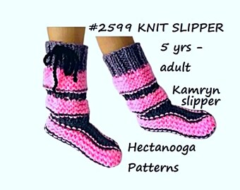 KNIT SLIPPER PATTERN, 3 styles: ankle, tall, legwarmers, 5 Yrs.- Adult, Kamryn slippers # 2599, Warm cozy winter,  Easy  pattern. footwear