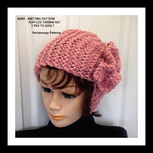 KNITTING PATTERN, KNIT hat, Ruffled Turban Hat, 5 yrs to adult sizes, Crazy easy, beginner pattern, #2885, hectanooga patterns