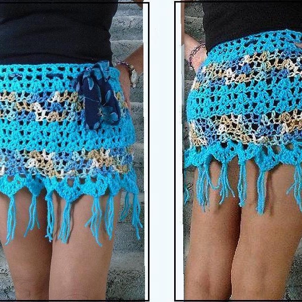 CROCHET PATTERN, Turquoise Beach Skirt, belly dancing skirt, Swim Suit Cover up, Summer clothing, make any size, Poolside Skirt,  #796