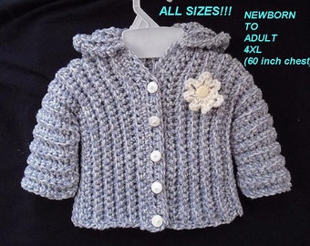 Easy Sweater CROCHET PATTERNs, Unisex Comfort Sweater, cardigan or hoodie, Baby, Child, Toddler, Teen, Adult, Plus size,#780