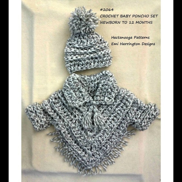 pdf crochet pattern, Baby crochet, baby poncho set, crochet baby sweater, hat and poncho, 2064 , crochet for baby, children's clothing