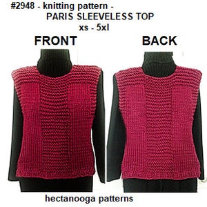 KNIT SWEATER PATTERN, Sleeveless Top or Vest, Unisex style, xs to 5xl plus size, easy beginner pattern, worked flat, 2948, teens and women image 6