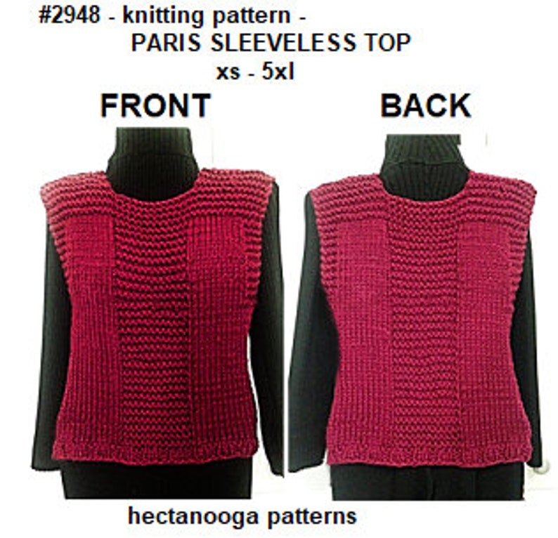 KNIT SWEATER PATTERN, Sleeveless Top or Vest, Unisex style, xs to 5xl plus size, easy beginner pattern, worked flat, 2948, teens and women image 6