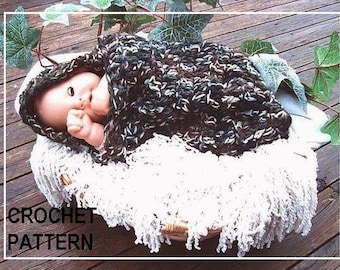 Crochet PATTERN, Hooded Pod Cocoon, photo prop,  number 324, INSTANT digital download