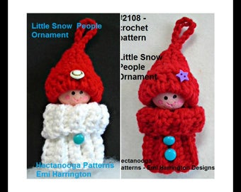 Christmas CROCHET PATTERN, Christmas Ornament, Little Snow People, Holiday decor, Tree ornament, #2108