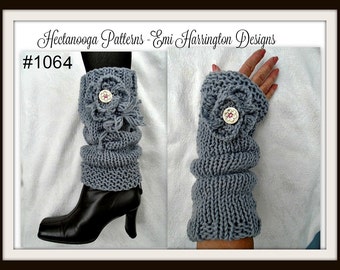 KNIT LEGWARMER PATTERN, knit texting gloves pattern, knit fingerless gloves pattern, child, teen, adult, knit flower, #1064, beginner level