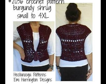 Easy CROCHET SHRUG PATTERN,  crochet patterns, Adult small to 4XL, plus size clothing, #2036, top down, seamless sweater vest, women & teens