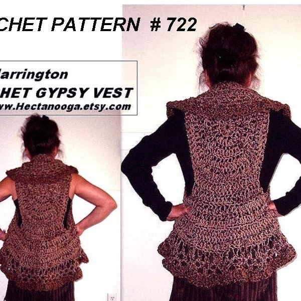 Crochet PATTERN, VEST num. 722, Chunky cool weather circular vest,  make it any size from small to 4XL,  vest, bohemian, clothing