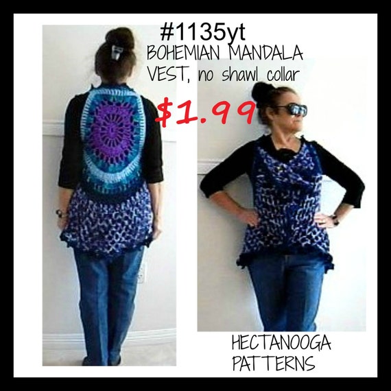 CROCHET VEST PATTERN, Mandala vest, Bohemian vest sweater, Adult small, (30-38" chest) #1135, Women and teens clothing, crochet supplies,