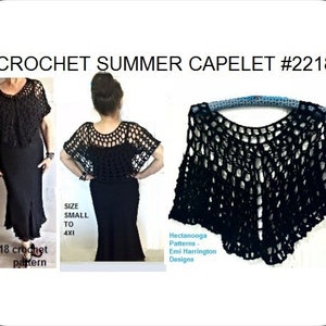 Crochet Patterns, Black Summer Capelet, for PROM, formal or casual wear, women and teens, plus size, Easy pattern, #2218, crochet for women