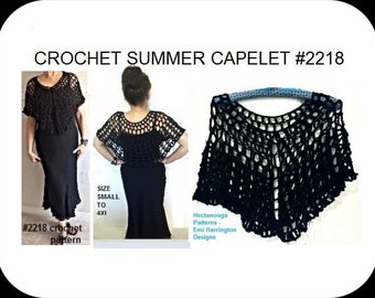 Crochet Patterns, Black Summer Capelet, for PROM, formal or casual wear, women and teens, plus size, Easy pattern, #2218, crochet for women