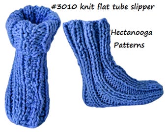2 NEEDLE KNIT SLIPPER Pattern, Flat Tube Slippers, Easy beginner knitting, all sizes, #3010, Hectanooga Patterns, Unisex house sock stocking
