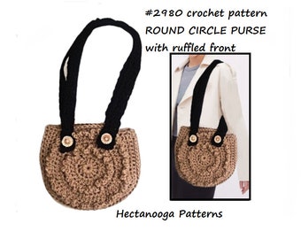 CROCHET BAG PATTERN, Bohemian Purse, Ruffled Front Panel, Circular circle tote , hectanooga patterns, Easy pattern # 2980, women's accessory