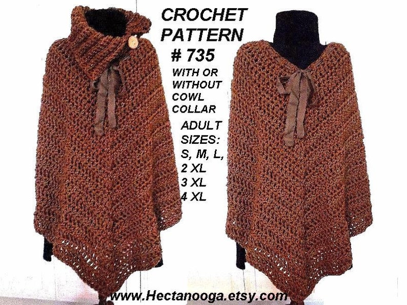 Easy Poncho Cape, Crochet PATTERNs, shawl, shrug, 735 Make it any length, All women's sizes: s, m, l, xl, 2x., 3xl, 4xl image 2