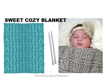 Knit Blanket Pattern, Beginner Knitting, Makes its own border, Knitting for Baby, home, bedroom, living room, Hectanooga Patterns