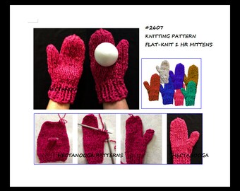 KNITTING PATTERNS, Flat Knit Mittens, sizes from 5 yrs to adult XL, kids mittens, women, men, teens, winter clothing, beginner knits, #2607