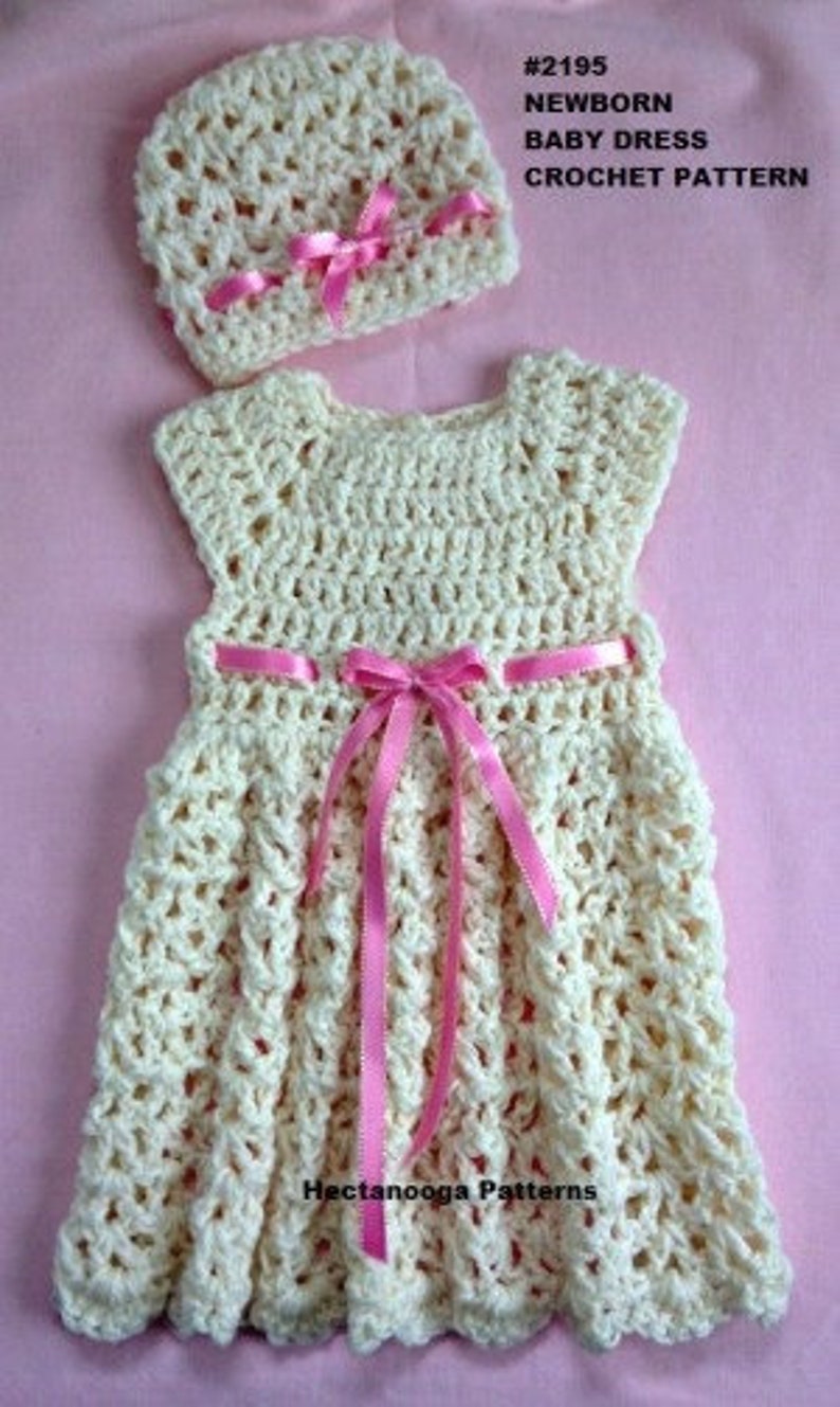 baby dress crochet pattern, baby dress and hat, baby shower gift, new baby gift, newborn to 3 months 2195, free shipping pdf instant image 3