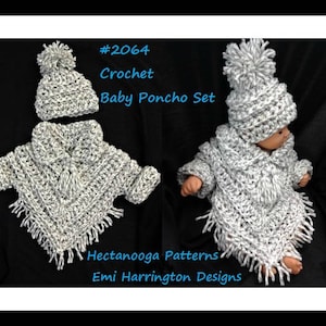 Easy Baby crochet patterns, baby poncho set,  baby sweater, hat and poncho, #2064, crochet for baby, children&#39;s clothing, shower gift idea