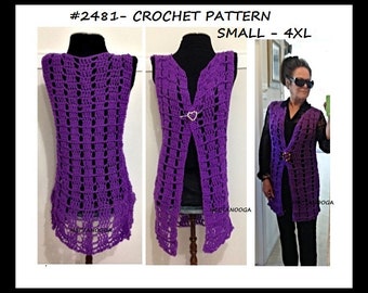 Stofdoekvest, bohovest, badpakhoes, GEHAAKT PATROON, pdf instant download, maat small tot 4xl plus size. #2481