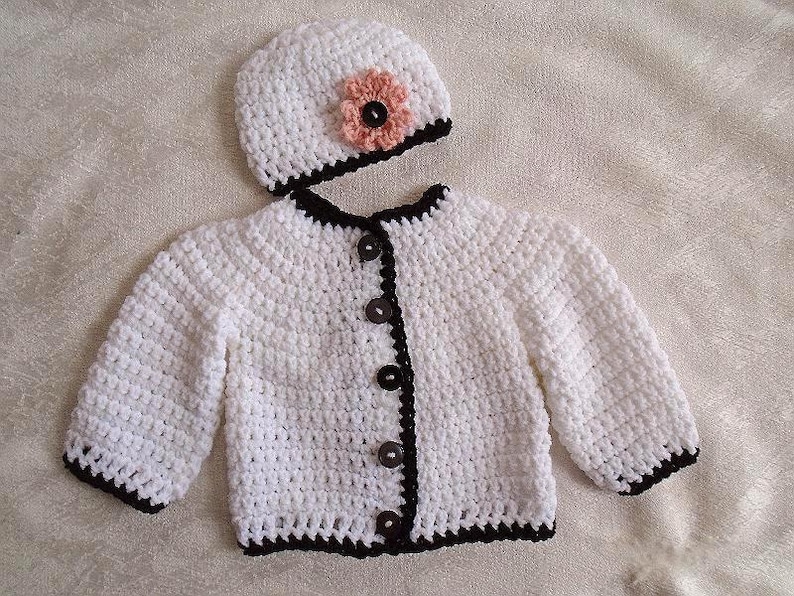 CROCHET SWEATER PATTERN, Crochet for kids, Cardigan & Hat set, Newborn to 4 yrs, Unisex, Boys Girls, Children's Clothing, child 801 image 1