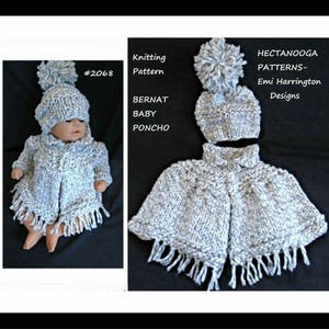 KNITTING PATTERN, baby poncho set, Poncho with sleeve cuffs, sweater and hat, knit baby set, new baby gift, Bernat Baby Poncho, #2068.