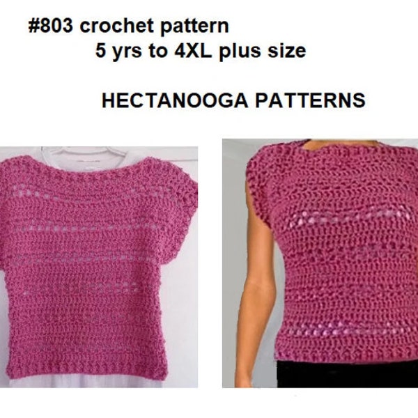 Easy CROCHET SWEATER PATTERN, Pink Summer Shell Top, 5 yrs to Adult 4XL, Easy Pattern, #803, Women's clothing, Children, girls, teens