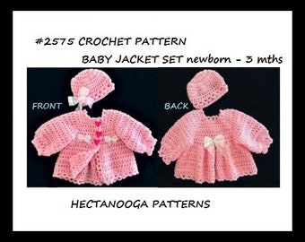 crochet pattern, baby jacket and hat set, Baby sweater set, newborn to 4 months, baby shower gift, new baby gift, # 2575