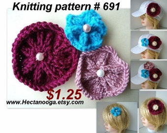 KNITTING PATTERN, beginner flower, knit flat on straight needles, for barrettes, headbands, hairpins, hats, bags and purses
