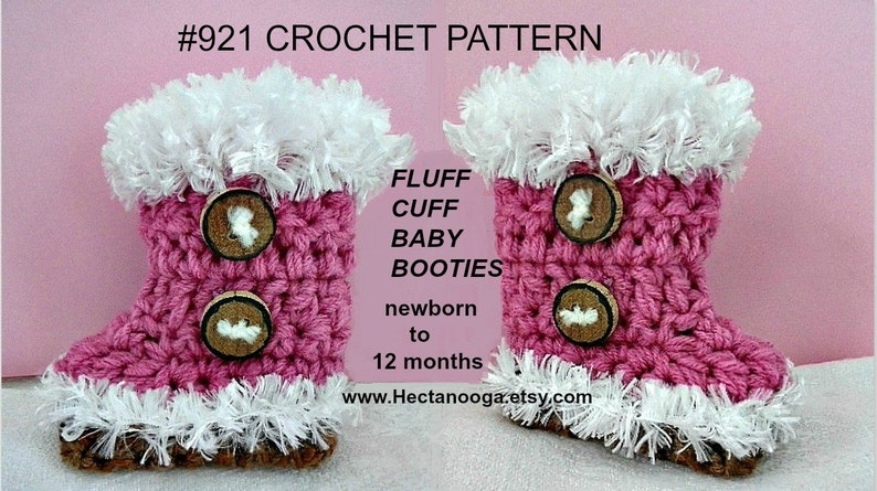 Fluff Cuff baby booties crochet pattern, num. 921, newborn to 12 months, sell your finished booties, instant digital downloads image 2
