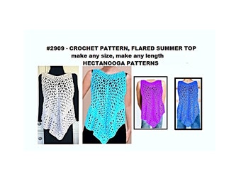 FLARED SLEEVELESS TOP Crochet Pattern, Make any size from xs to 5xl. Super easy pattern, video demo,  #2909