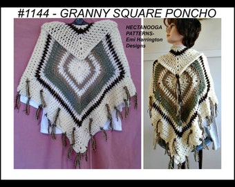 Easy crochet poncho pattern, instant download, granny square poncho, cape, women, teens, #1144 , crochet supplies, women & teen clothing,