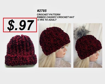 CROCHET HAT PATTERNS, Unisex chunky ribbed crochet beanie for girls, boys, men and women, children and adults. #2785, Shop Special sale