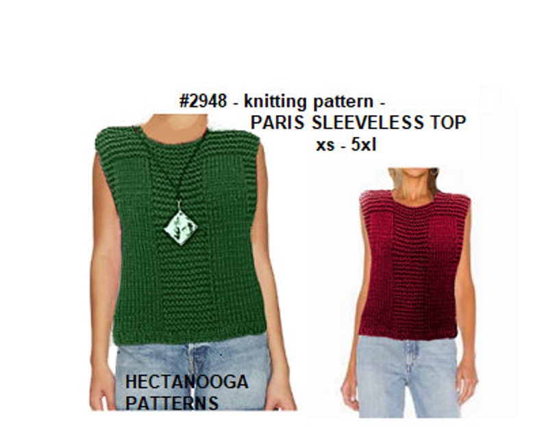KNIT SWEATER PATTERN, Sleeveless Top or Vest, Unisex style, xs to 5xl plus size, easy beginner pattern, worked flat, 2948, teens and women image 4
