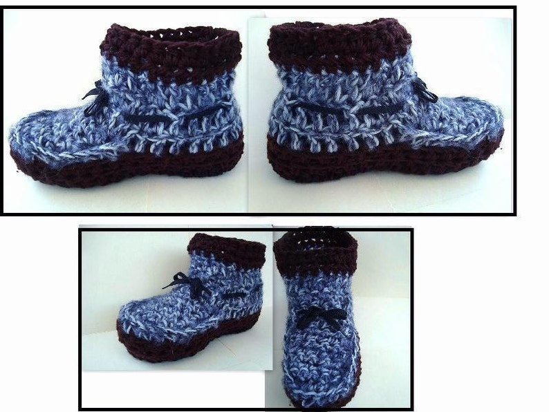 Crochet PATTERN, Unisex Short Boot Style Slippers, men, women, Adult S size 5 to XLarge size 13, num. 604 image 3