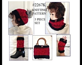 Easy KNIT HAT PATTERN, knit cowl, knit legwarmers, knit texting gloves, knit purse, 5 piece set, quick easy patterns, #2267K, winter