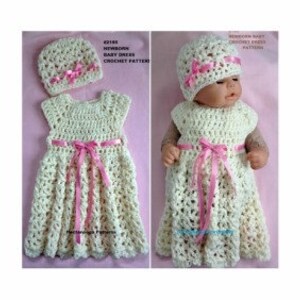 baby dress crochet pattern, baby dress and hat, baby shower gift, new baby gift, newborn to 3 months 2195, free shipping pdf instant image 2