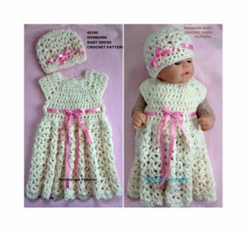 baby dress crochet pattern, baby dress and hat, baby shower gift, new baby gift, newborn to 3 months 2195, free shipping pdf instant image 2