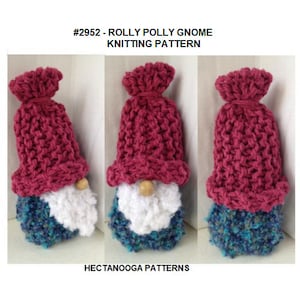 KNIT GNOME PATTERN, Christmas Gnome, Rolly Polly Sitting or hanging Gnome, Home Decor, Holiday decorations, #2952, Hectanooga Patterns