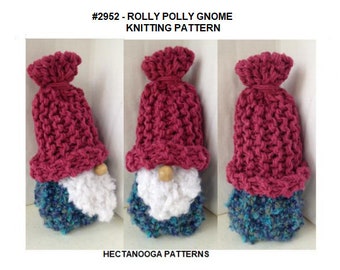 KNIT GNOME PATTERN, Christmas Gnome, Rolly Polly Sitting or hanging Gnome, Home Decor, Holiday decorations, #2952, Hectanooga Patterns