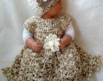 crochet pattern for baby dress, Girl's Dress, Hat, Flower, baby, toddler, child, Newborn to 4 Yrs. - Ariana # 753, Christening dress