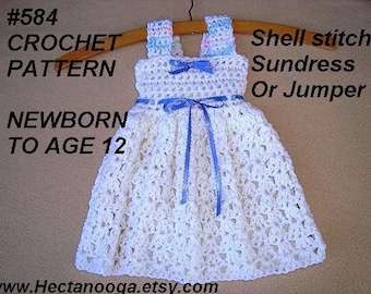 PATRONES DE CROCHET Fáciles, Vestido de Bebé a crochet, jumper o vestido, recién nacido hasta 12YRS, número 584, jumper o vestido de verano, volante opcional