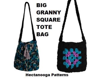 Crochet BIG GRANNY TOTE bag, cross body bag, bags and purses, easy crochet pattern, Hectanooga Patterns