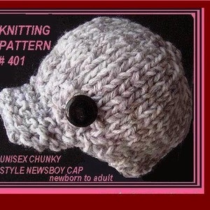 Easy Hat Knitting Pattern, Knit Hat, Beanie or Newsboy, Easy , Newborn to Adult, num 401, kids, women, men, children image 1