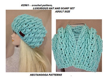 CROCHET HAT and SCARF set. Luxurious chunky accessories for children, teens, and women, easy pattern, stitch video demo, #2961, hectanooga