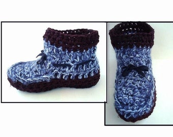 Crochet PATTERN, Unisex Short Boot Style Slippers, men, women,  Adult S (size 5) to XLarge (size 13), num. 604